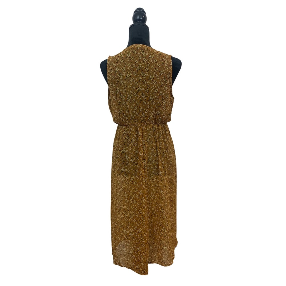 Liberty Love Women's S Boho Floral Duster Vest Mustard Yellow Sheer Tie Front - Picture 2 of 8